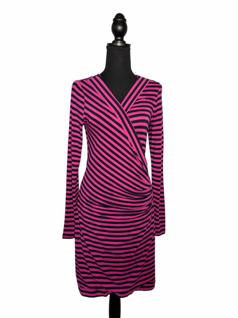 Banana Republic Striped Pink and Navy Wrap-Style Long Sleeve Dress XS